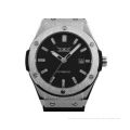 Round Rubber Sport Mens Automatic Watch Wrist , Silver Case Watch